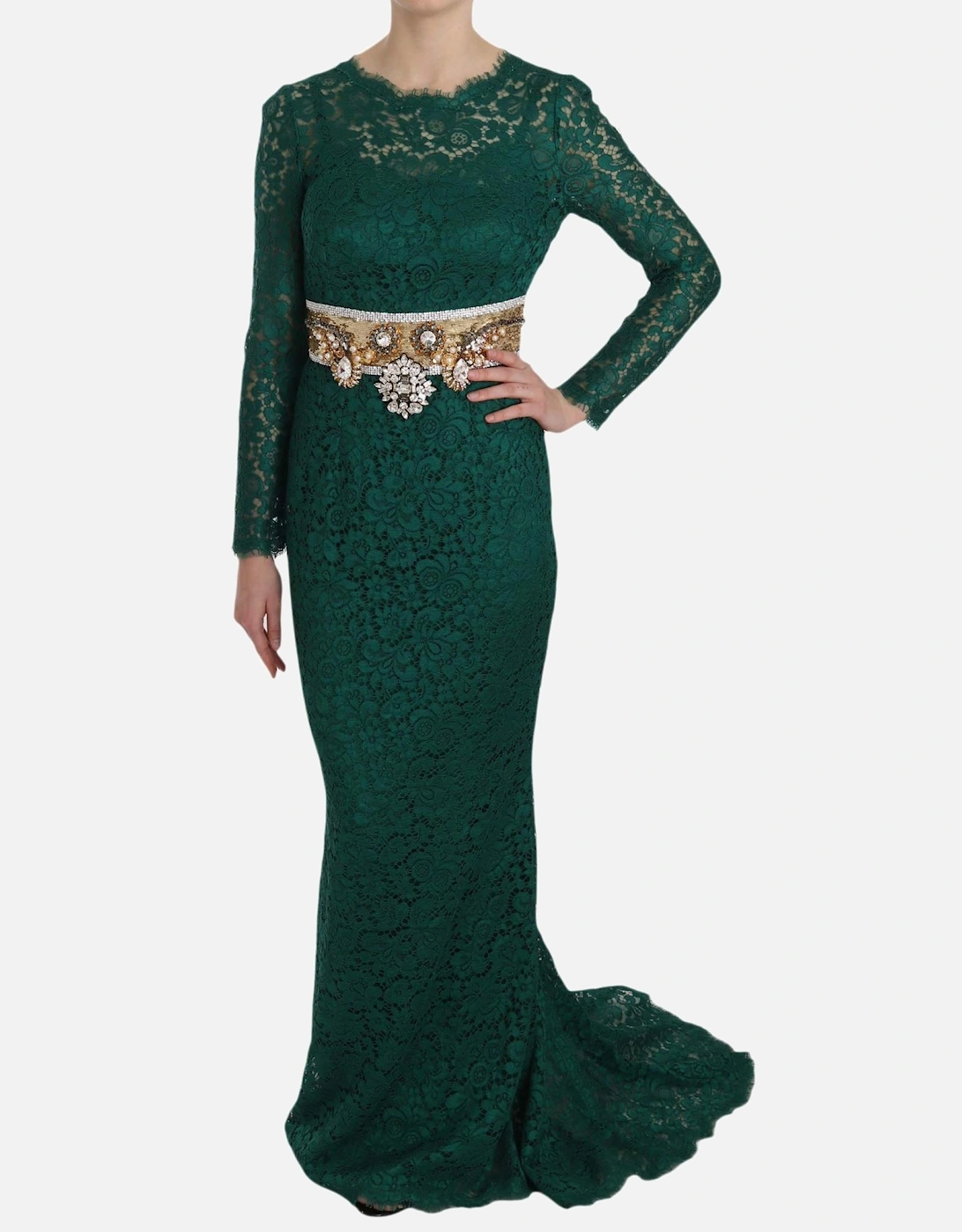 Dolce Gabbana Lace Dress Long Sleeve Elegant Women - Green Dresses