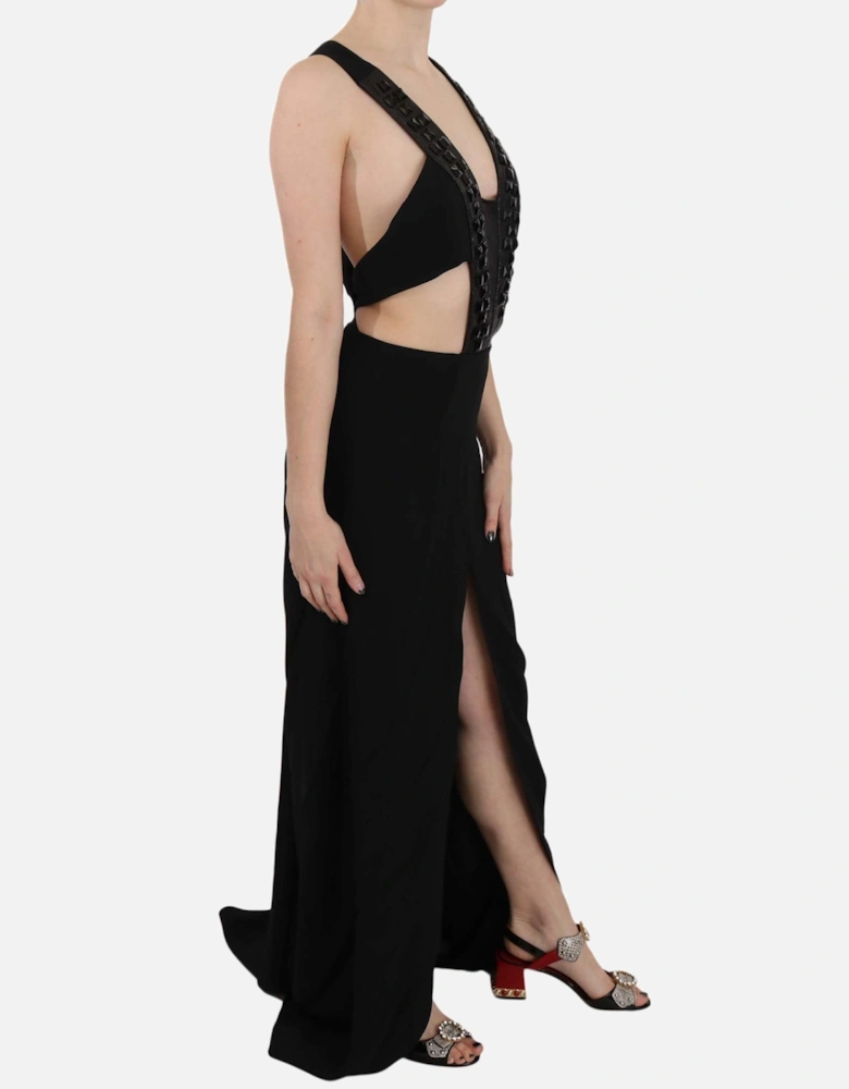 Cutout Maxi Dress Studded VNeck Women - Black Dresses