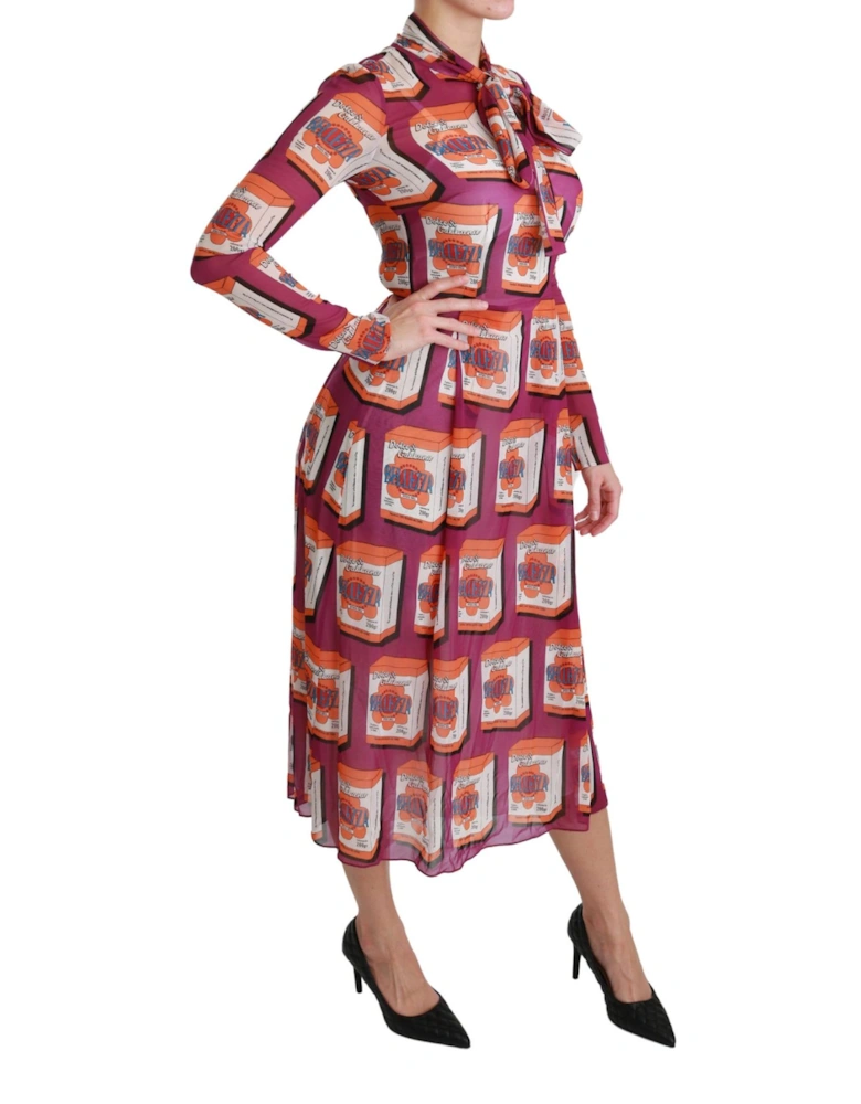 Printed Silk Dress Midi Dress Women - Purple Dresses
