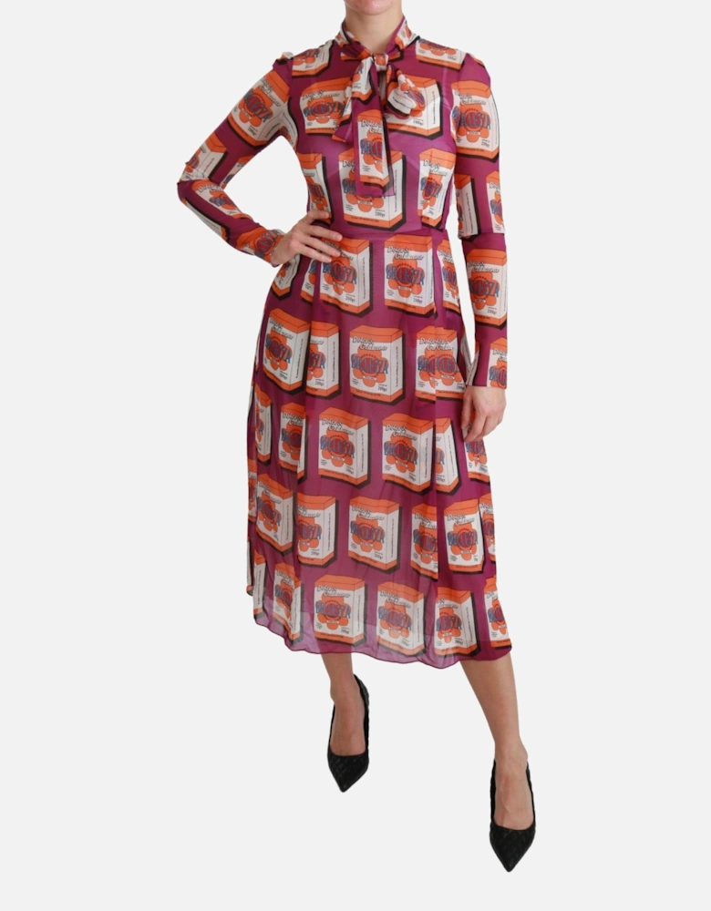 Printed Silk Dress Midi Dress Women - Purple Dresses