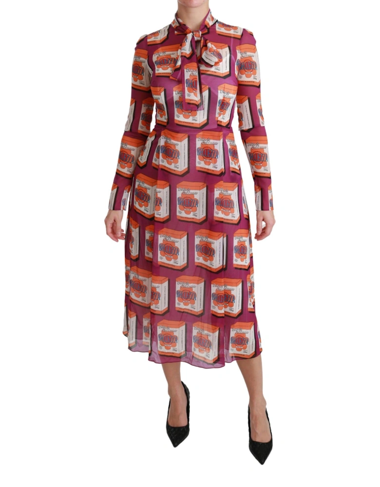 Printed Silk Dress Midi Dress Women - Purple Dresses