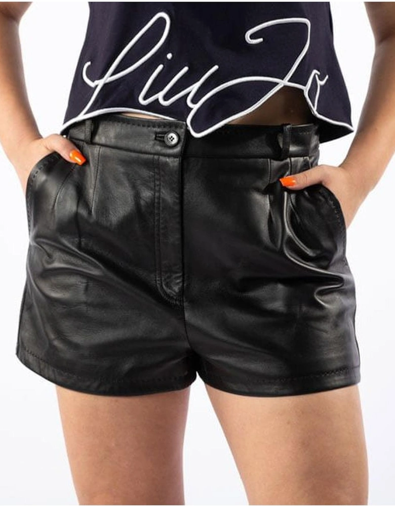 Luxury Lambskin Leather Shorts Women - Black
