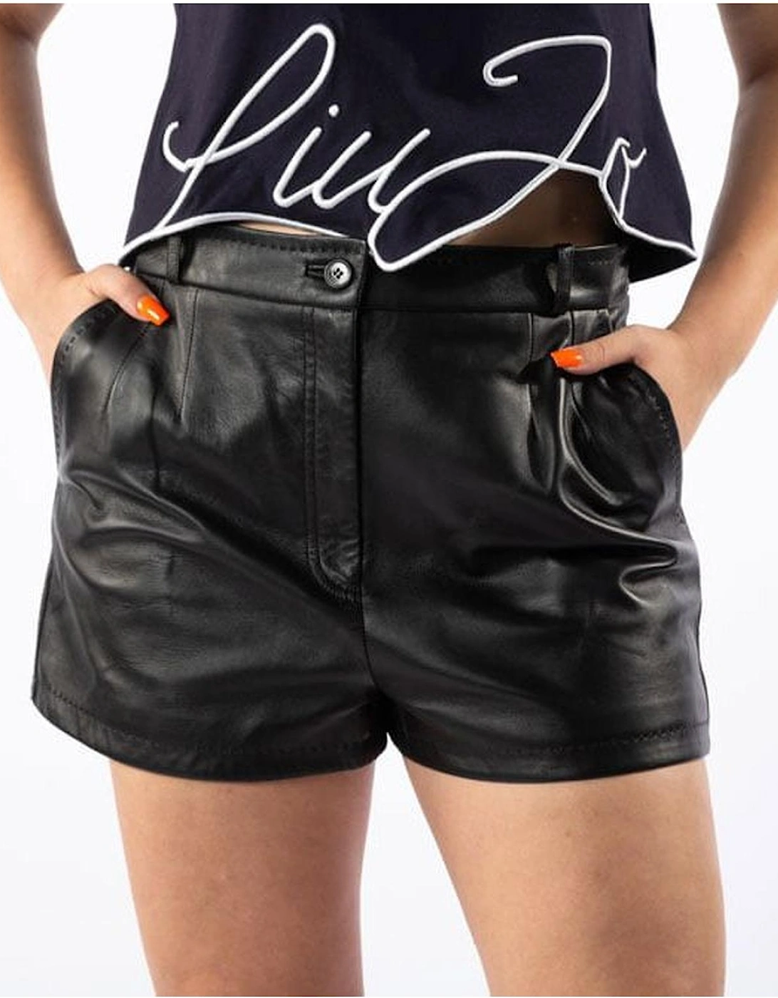 Luxury Lambskin Leather Shorts Women - Black, 4 of 3