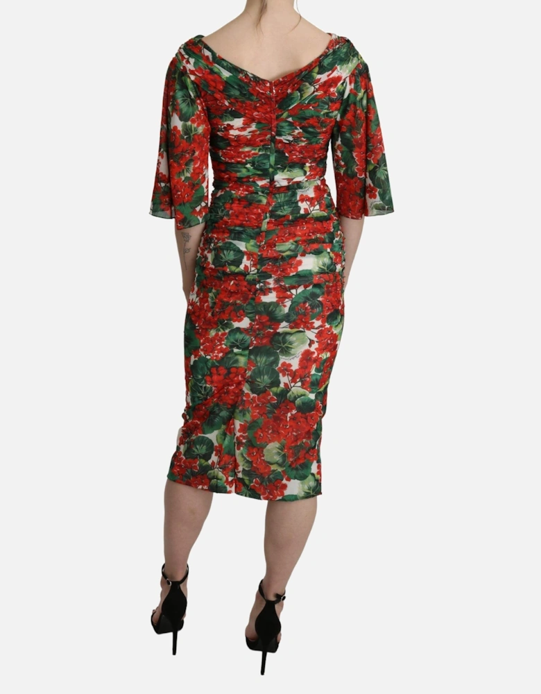 Floral Jersey Dress Geranium Print Midi Dress Women - Multicolor