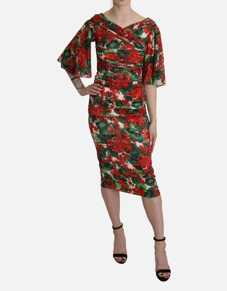 Floral Jersey Dress Geranium Print Midi Dress Women - Multicolor