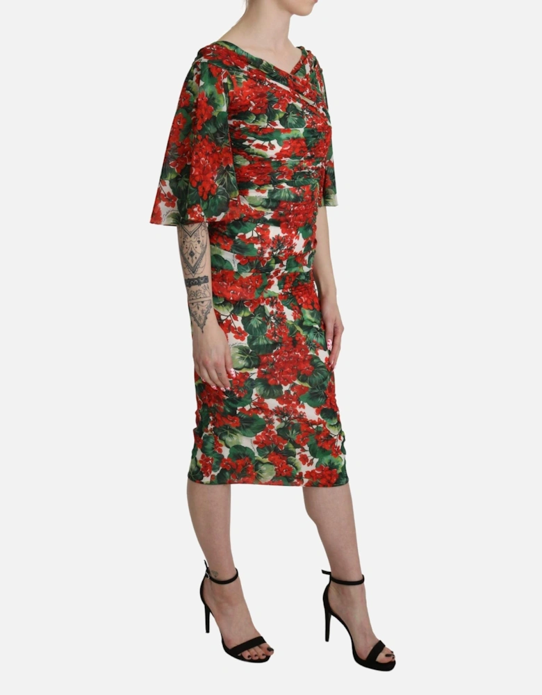 Floral Jersey Dress Geranium Print Midi Dress Women - Multicolor