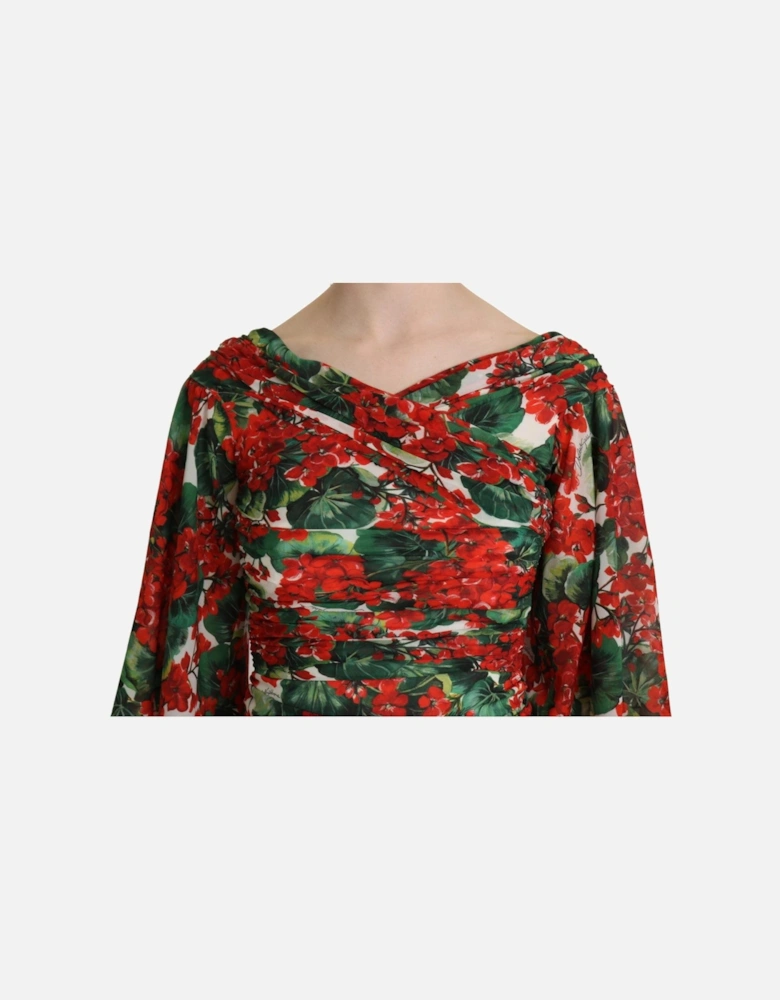 Floral Jersey Dress Geranium Print Midi Dress Women - Multicolor