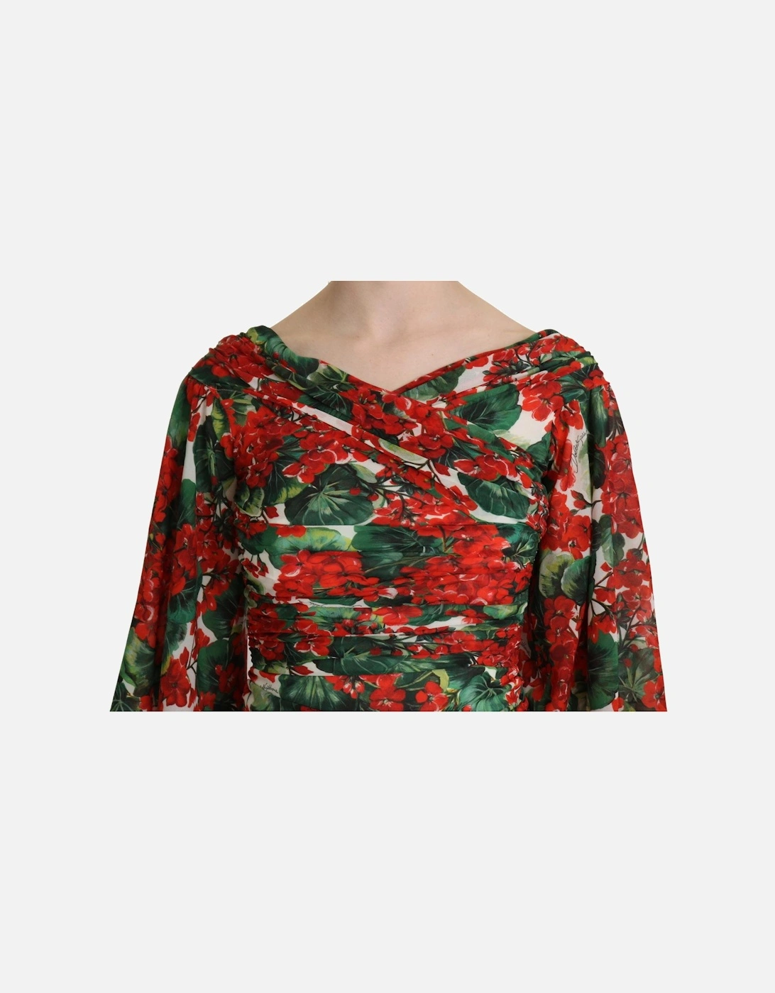 Floral Jersey Dress Geranium Print Midi Dress Women - Multicolor