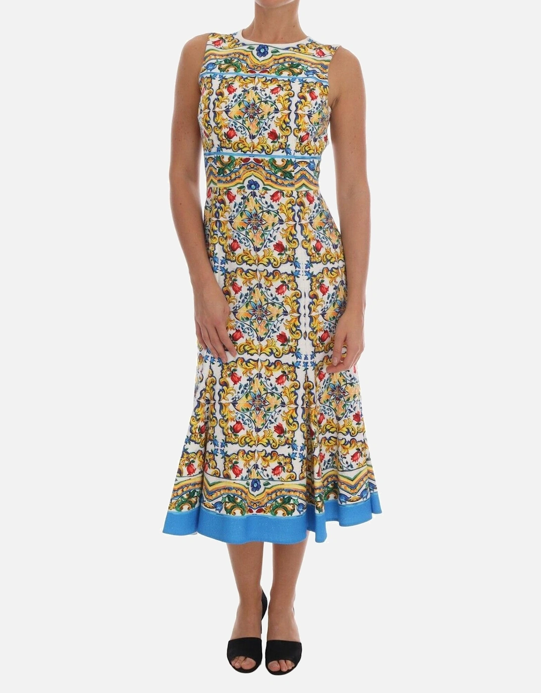 Majolica Print Dress Aline Midi Dress Women - White Dresses, 7 of 6