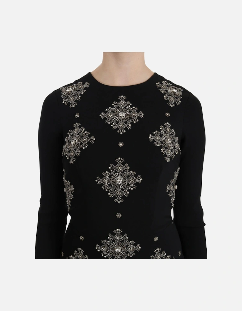 Embellished Mini Dress 34 Sleeves Women - Black Dresses