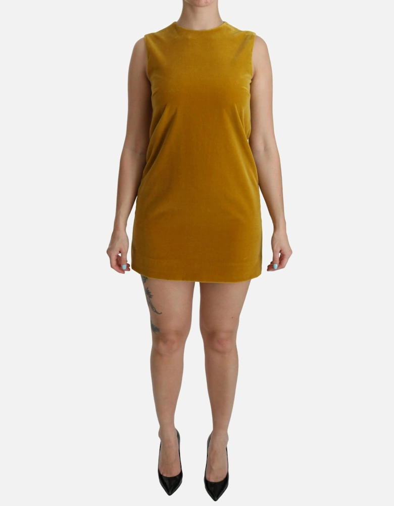 Velvet Mini Dress Sleeveless Shift Dress Women - Yellow Dresses