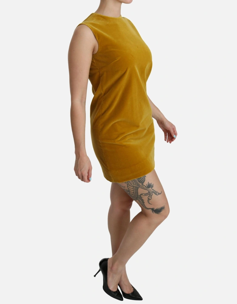 Velvet Mini Dress Sleeveless Shift Dress Women - Yellow Dresses