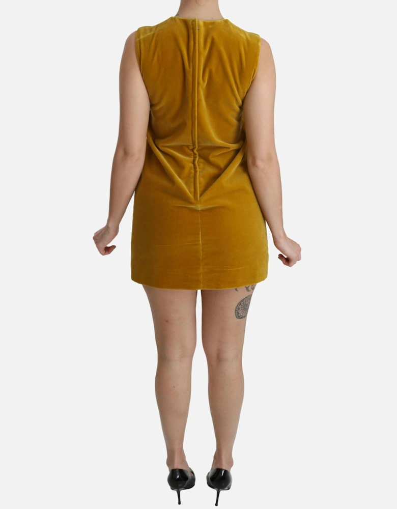 Velvet Mini Dress Sleeveless Shift Dress Women - Yellow Dresses