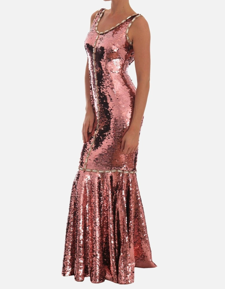 Sequined Crystal Embellished Long Sheath Dress Women - Pink Dresses