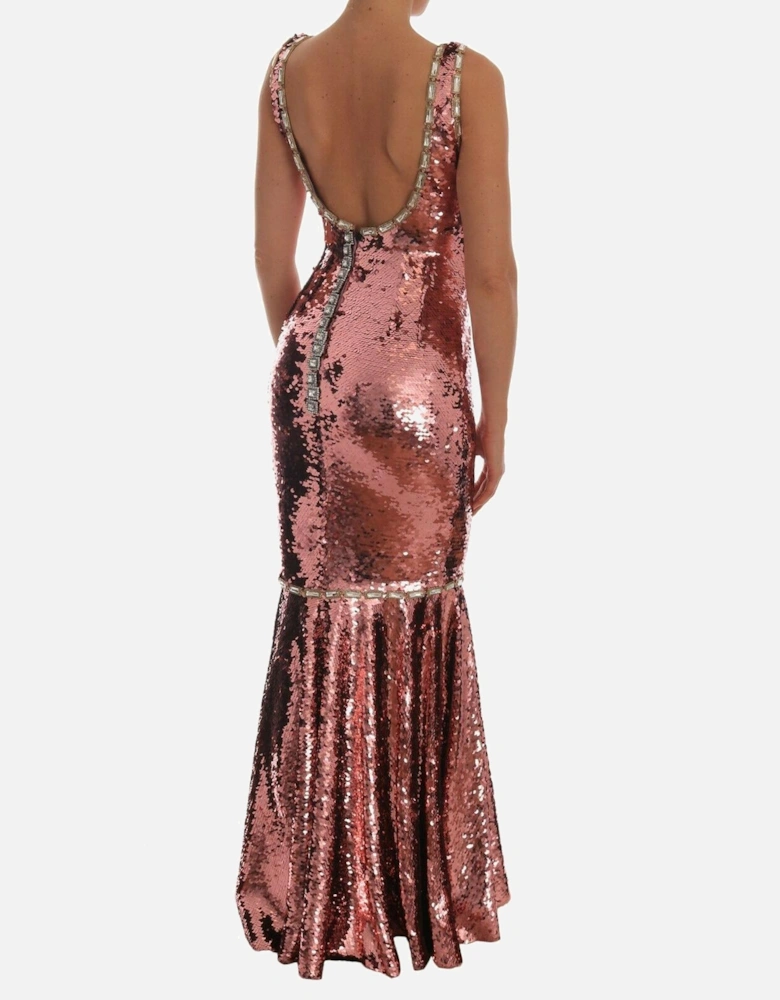 Sequined Crystal Embellished Long Sheath Dress Women - Pink Dresses