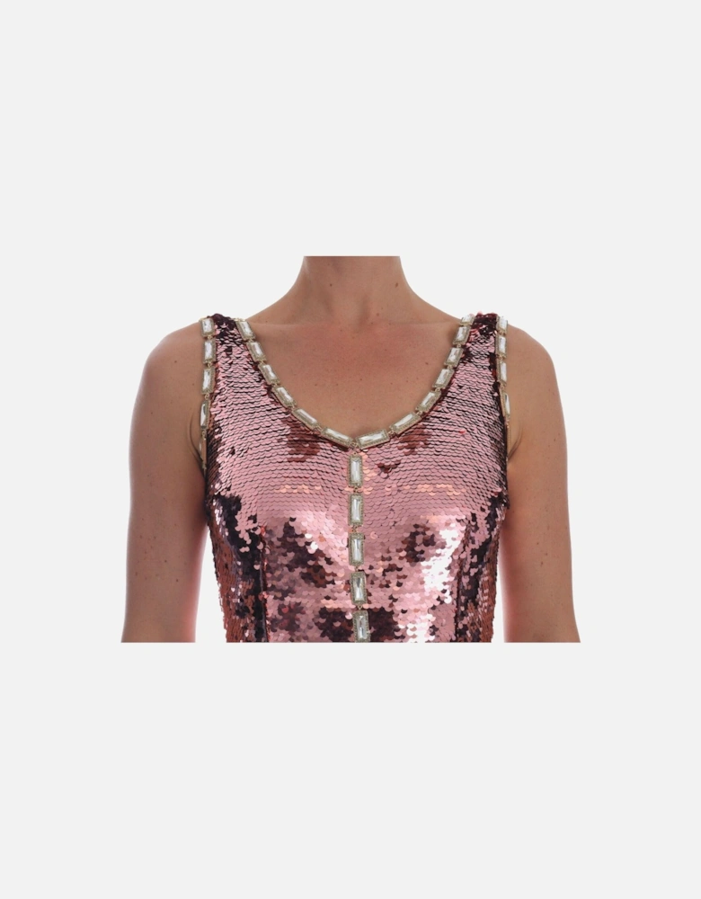 Sequined Crystal Embellished Long Sheath Dress Women - Pink Dresses