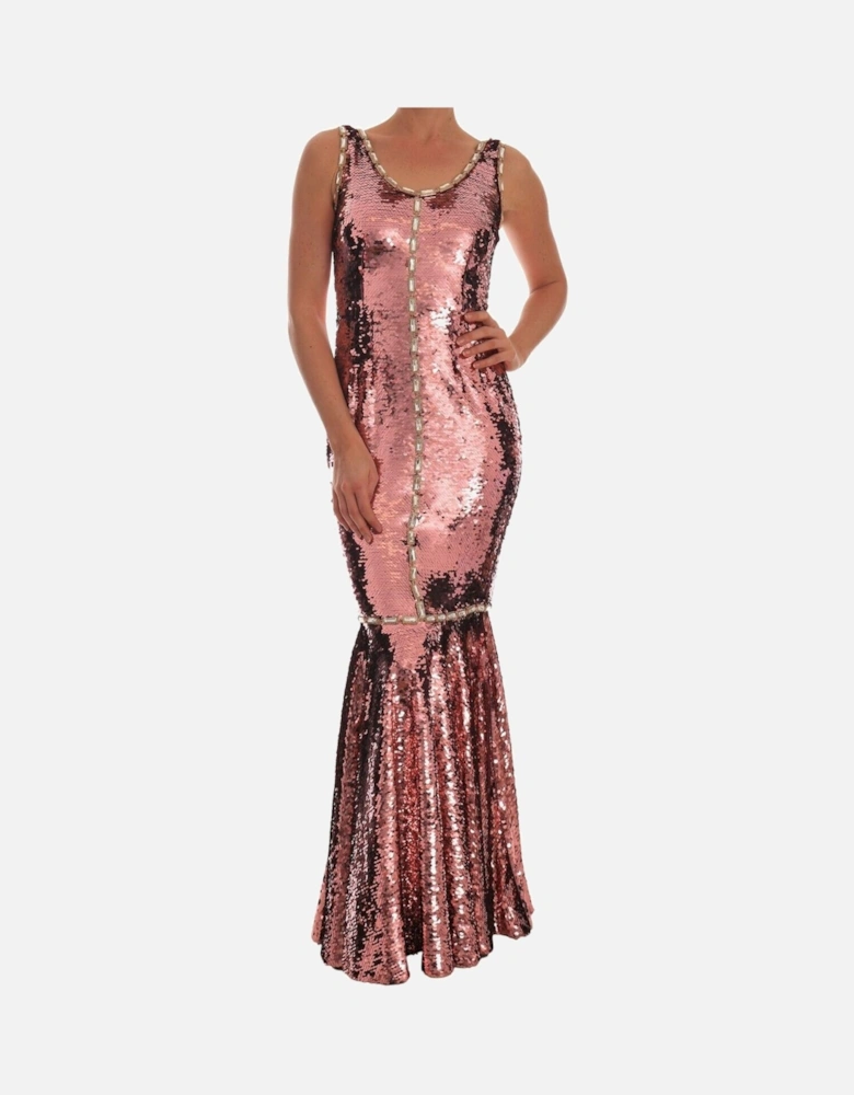 Sequined Crystal Embellished Long Sheath Dress Women - Pink Dresses