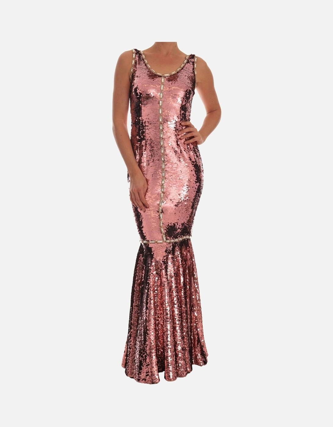 Sequined Crystal Embellished Long Sheath Dress Women - Pink Dresses, 5 of 4