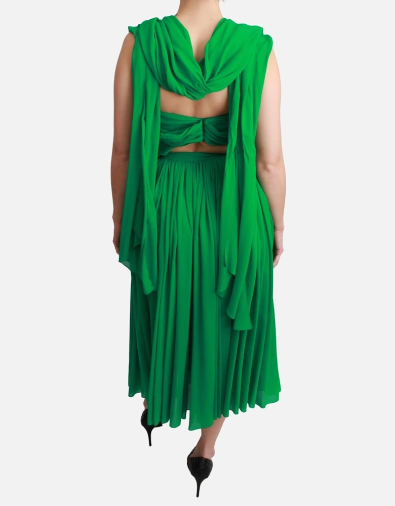 Dolce Gabbana Pleated Midi Dress Sleeveless VNeck Women - Green