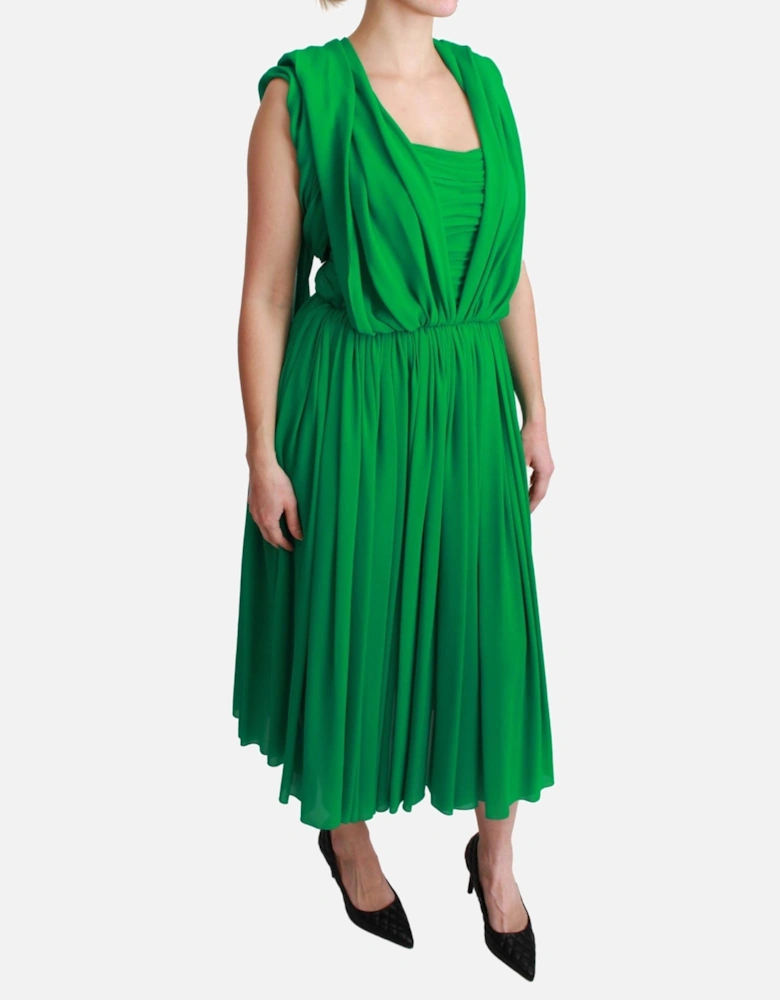 Dolce Gabbana Pleated Midi Dress Sleeveless VNeck Women - Green
