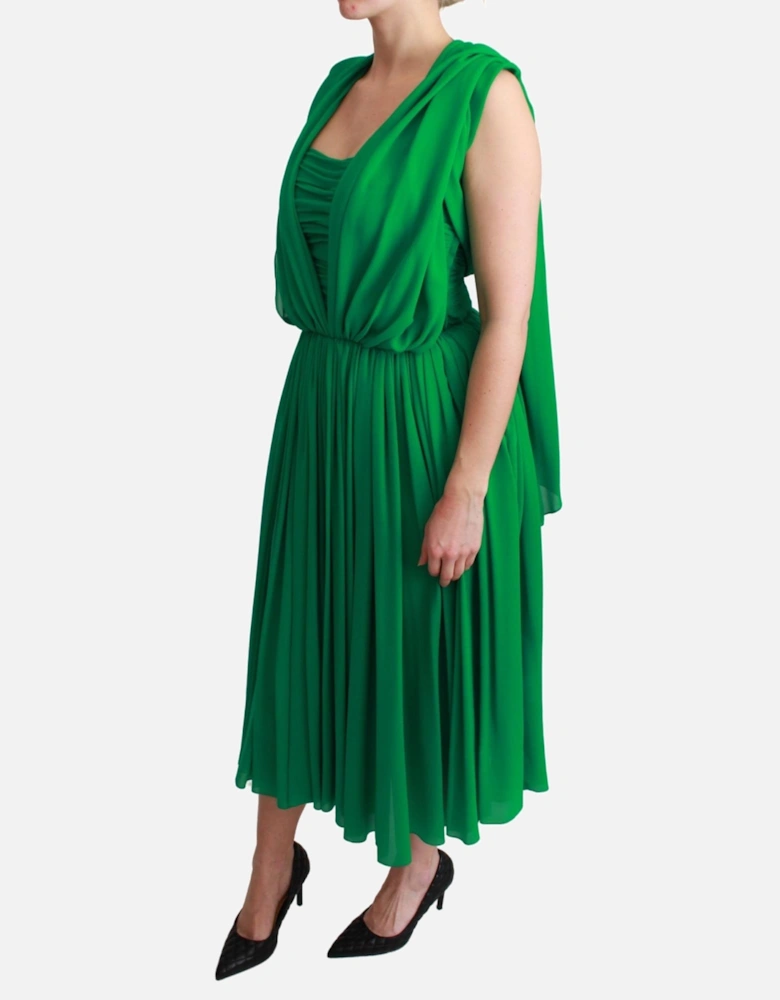 Dolce Gabbana Pleated Midi Dress Sleeveless VNeck Women - Green