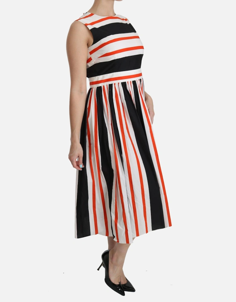A-Line Pleated Midi Dress in Stripes Women - Multicolor Dresses