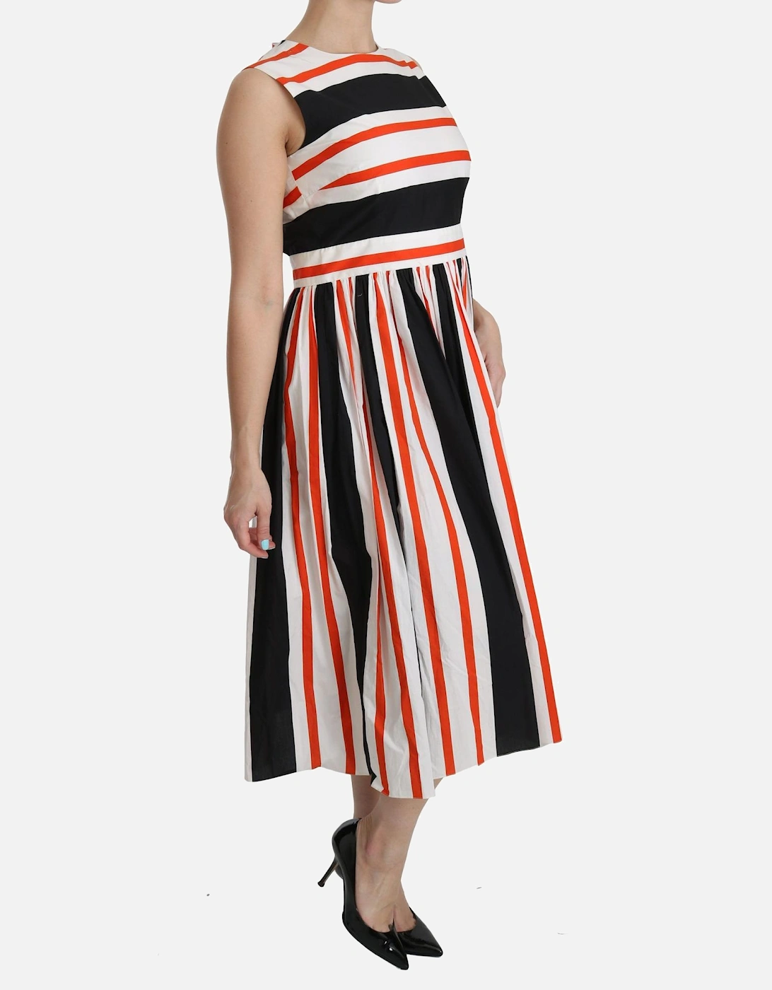 A-Line Pleated Midi Dress in Stripes Women - Multicolor Dresses