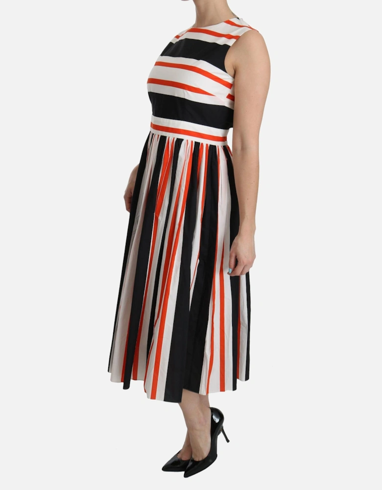 A-Line Pleated Midi Dress in Stripes Women - Multicolor Dresses