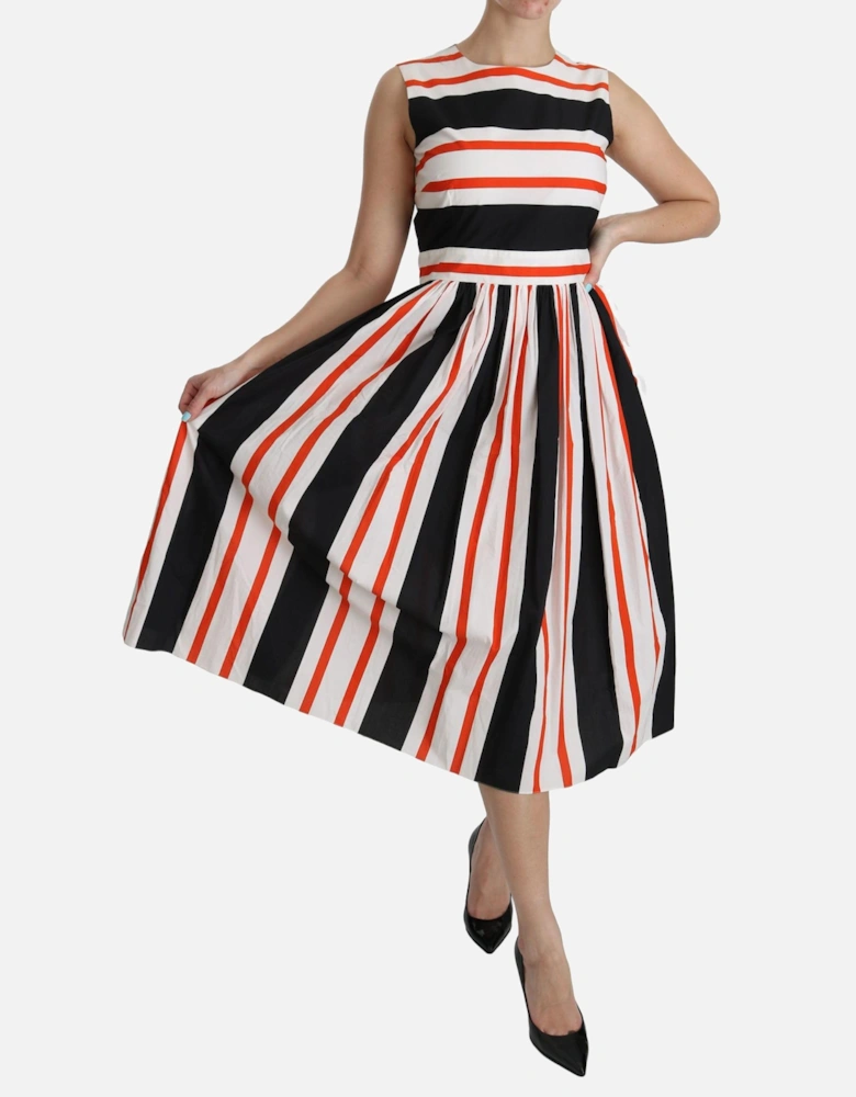 A-Line Pleated Midi Dress in Stripes Women - Multicolor Dresses