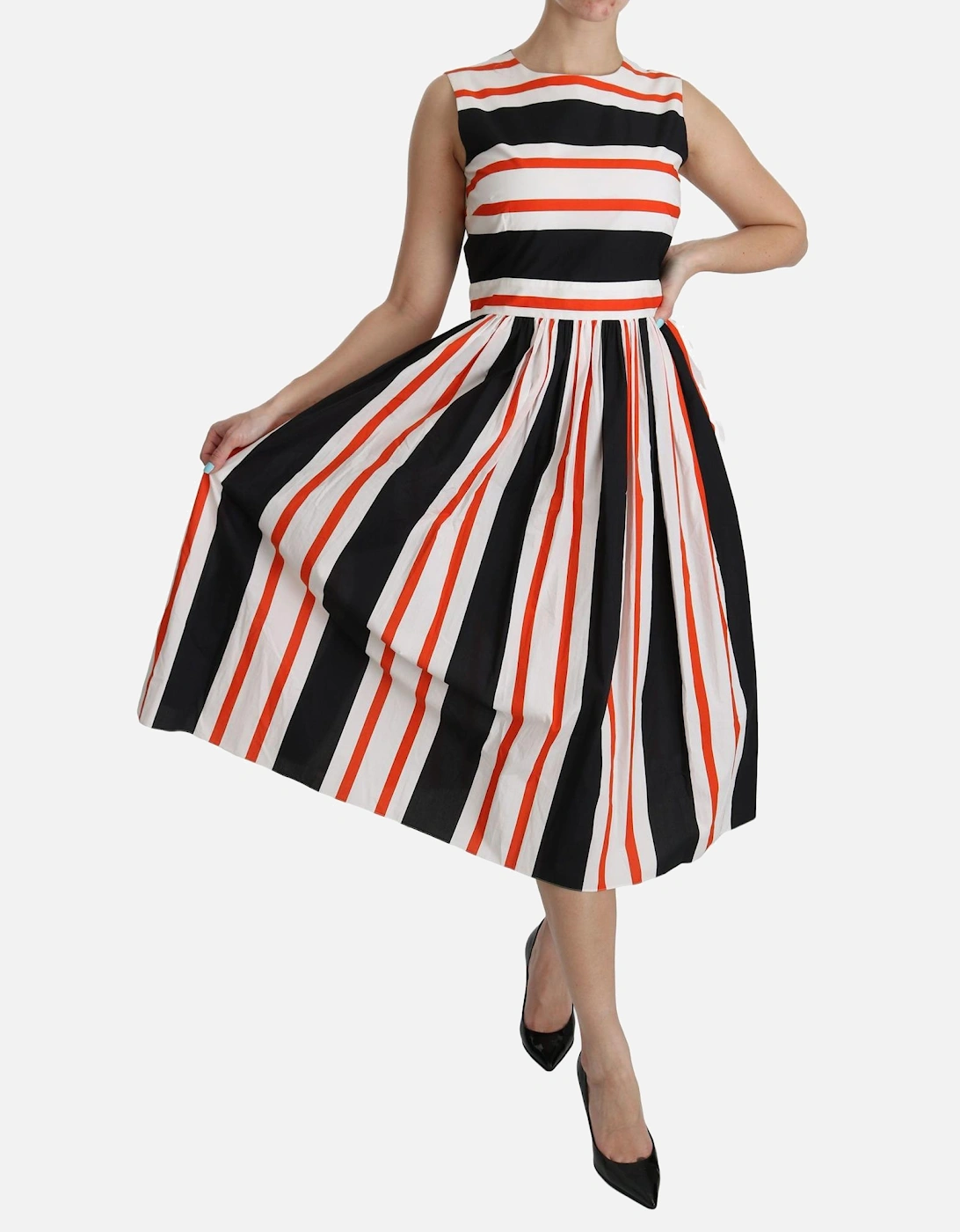 A-Line Pleated Midi Dress in Stripes Women - Multicolor Dresses
