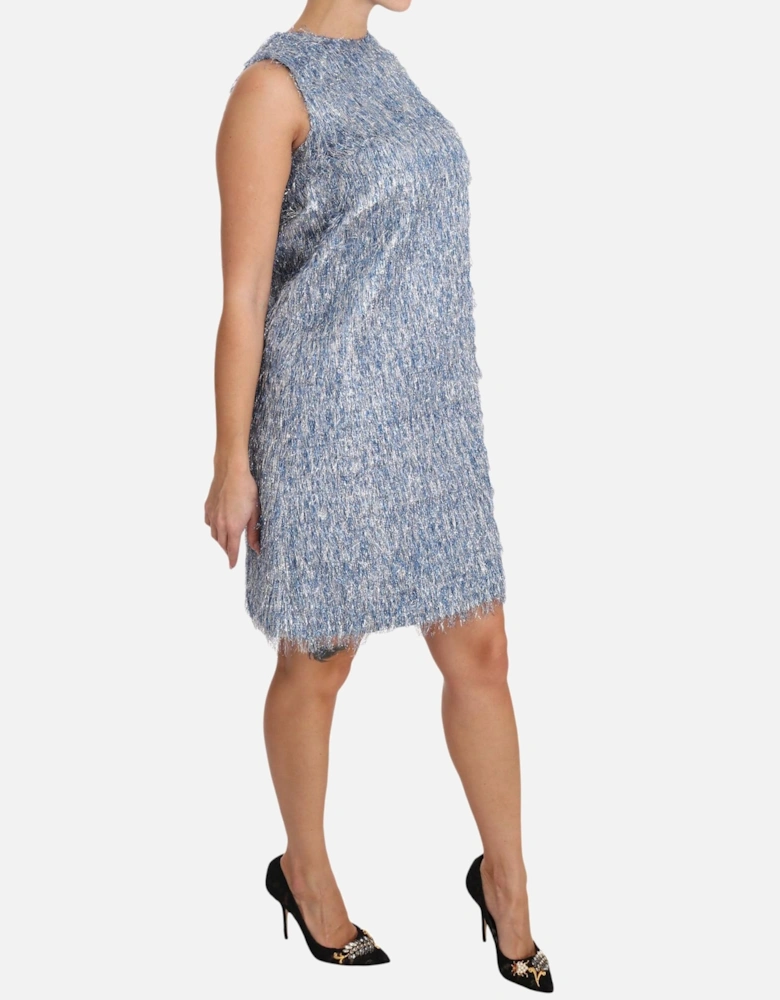 Metallic Fringe Mini Dress Sleeveless ALine Women - Light Blue Dresses