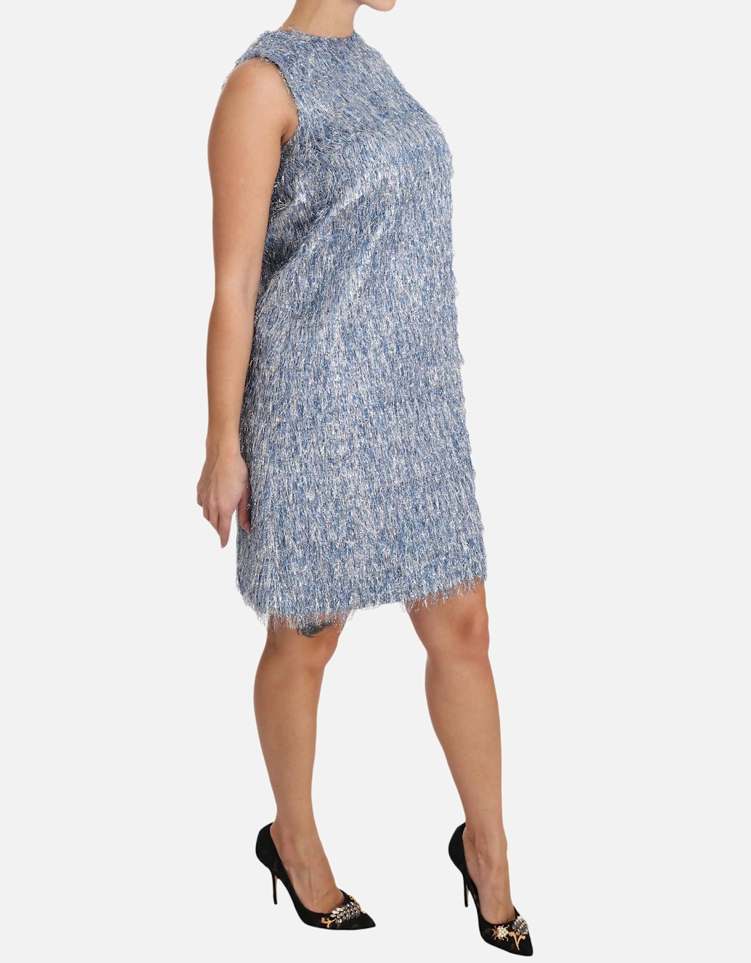 Metallic Fringe Mini Dress Sleeveless ALine Women - Light Blue Dresses