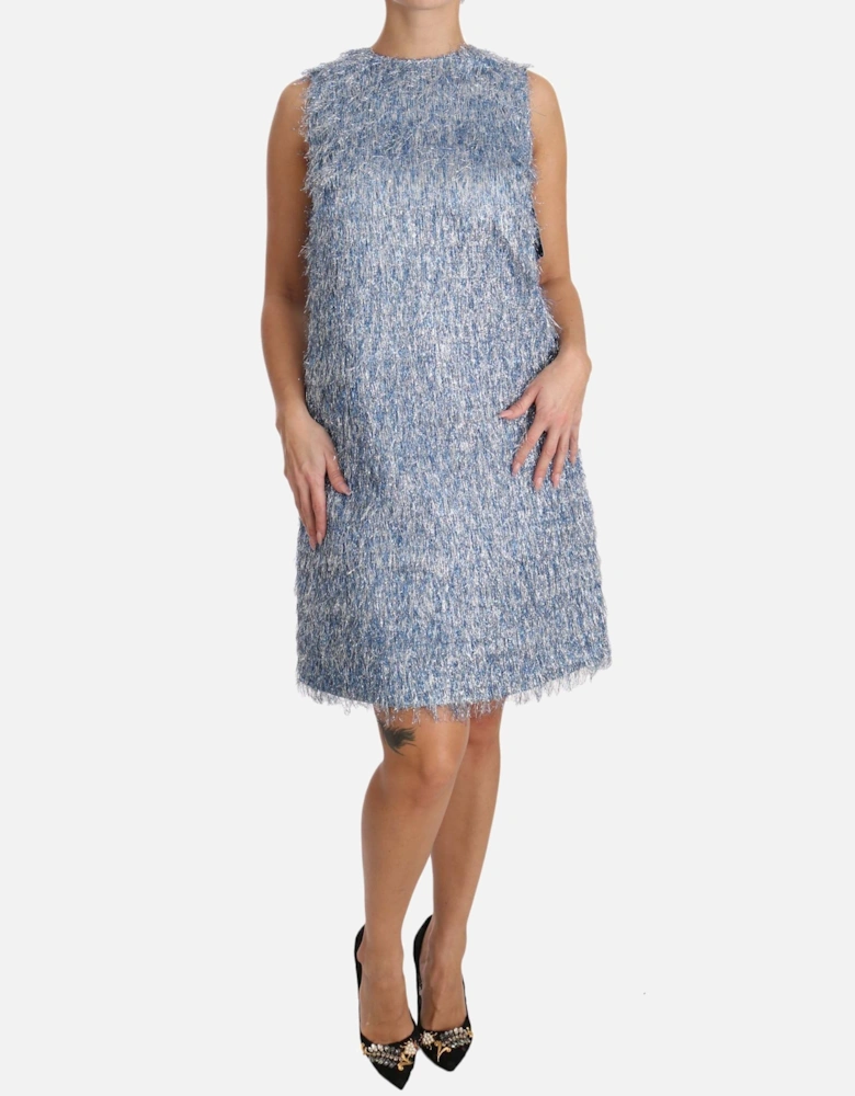 Metallic Fringe Mini Dress Sleeveless ALine Women - Light Blue Dresses
