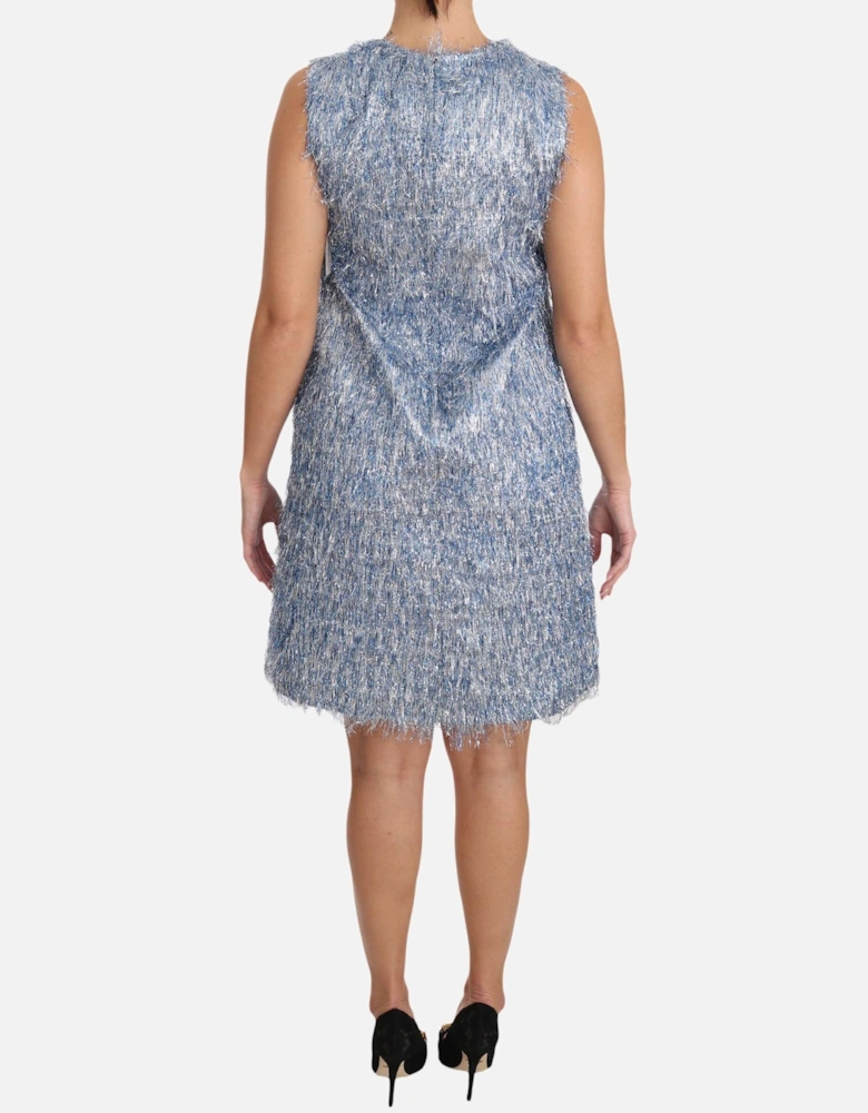 Metallic Fringe Mini Dress Sleeveless ALine Women - Light Blue Dresses