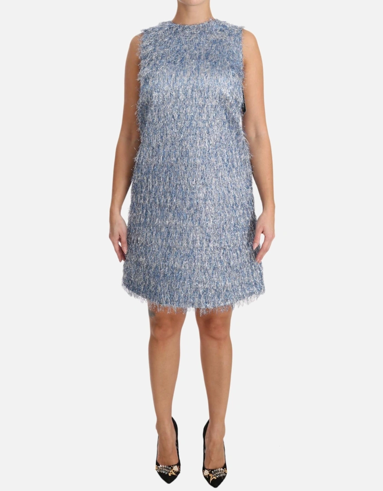 Metallic Fringe Mini Dress Sleeveless ALine Women - Light Blue Dresses