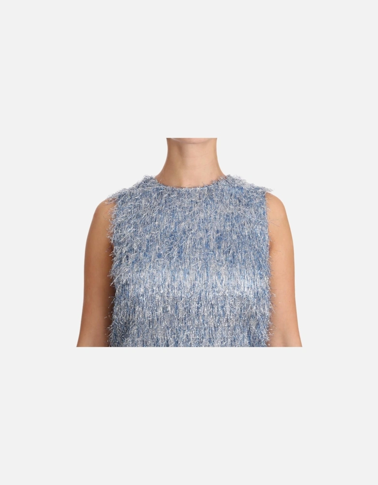 Metallic Fringe Mini Dress Sleeveless ALine Women - Light Blue Dresses