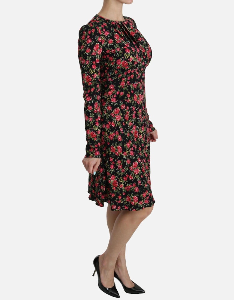 Dolce Gabbana FloralPrint Silk Dress Midi Women - Black Dresses