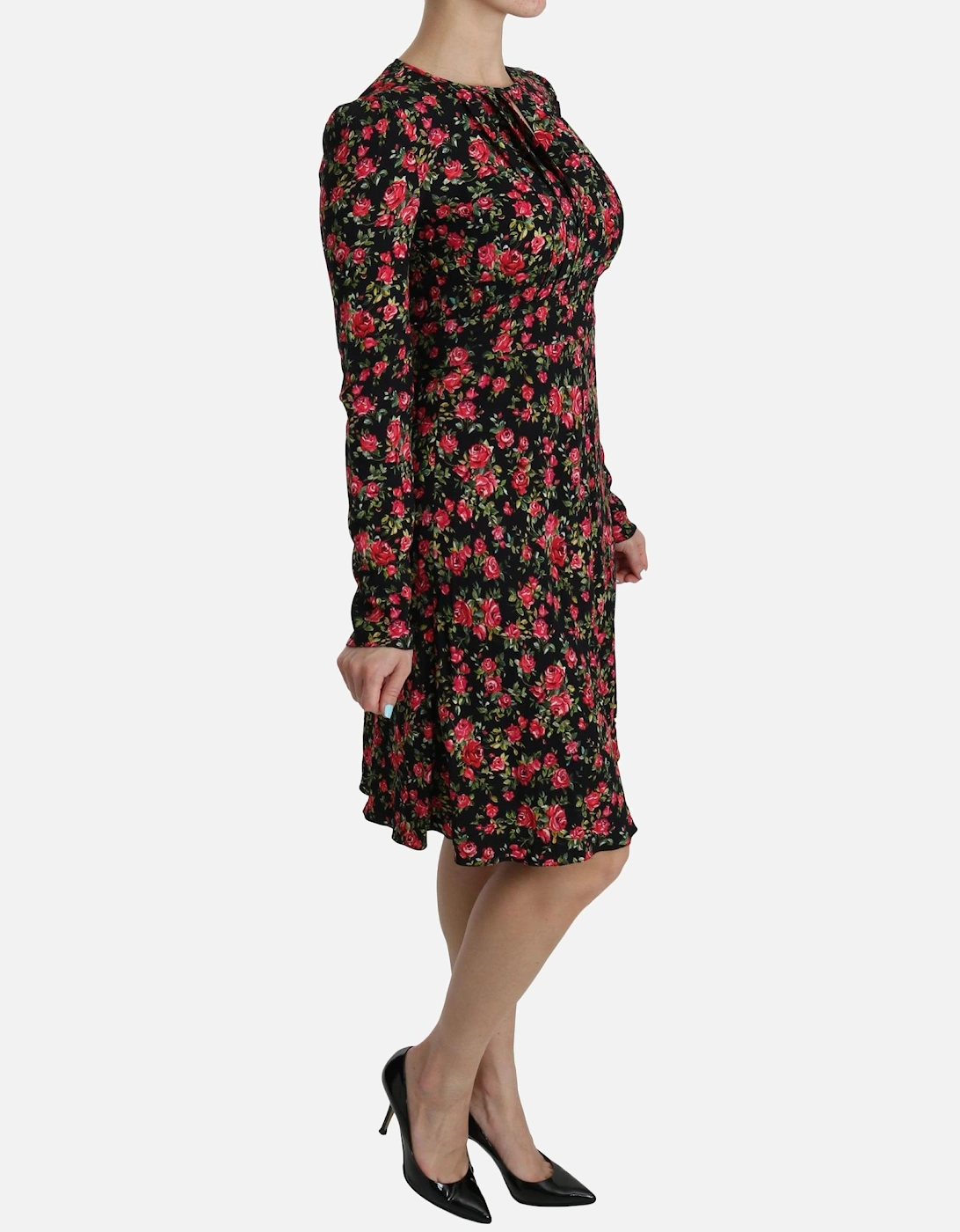 Dolce Gabbana FloralPrint Silk Dress Midi Women - Black Dresses