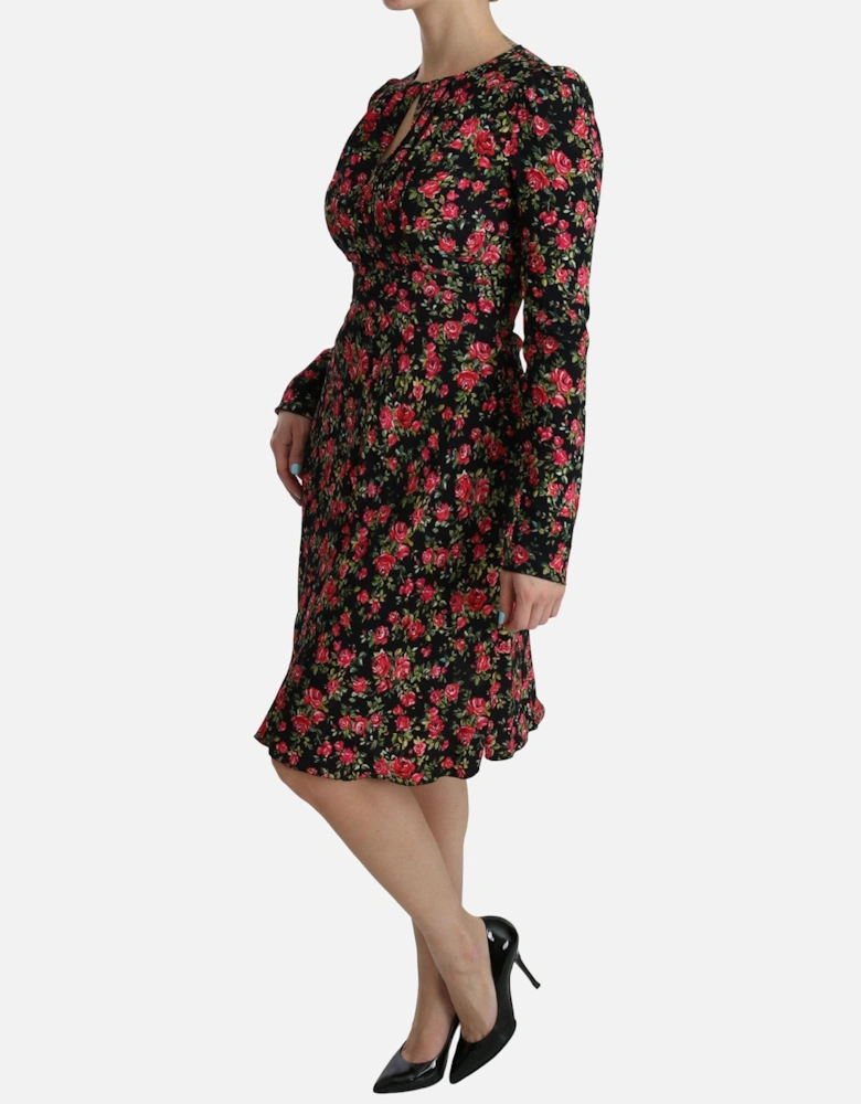 Dolce Gabbana FloralPrint Silk Dress Midi Women - Black Dresses
