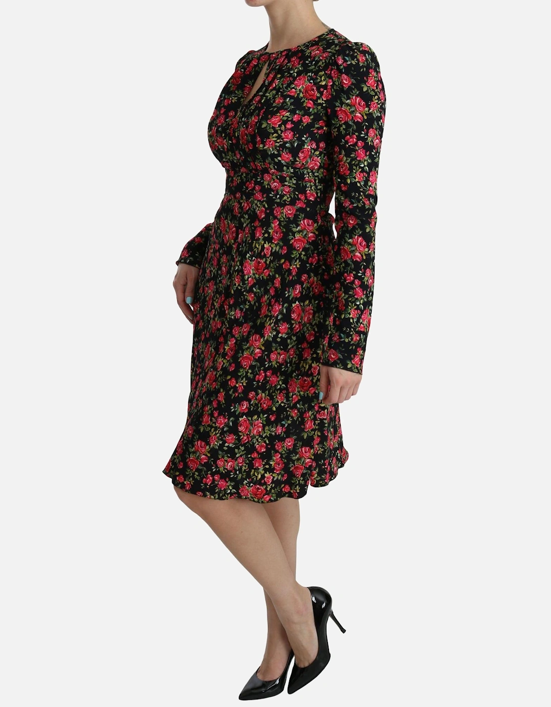 Dolce Gabbana FloralPrint Silk Dress Midi Women - Black Dresses