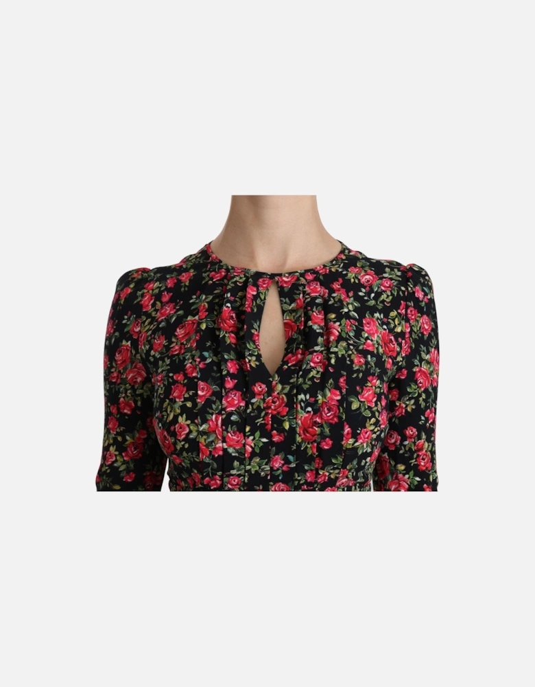Dolce Gabbana FloralPrint Silk Dress Midi Women - Black Dresses