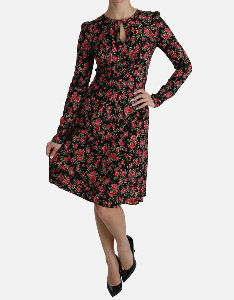 Dolce Gabbana FloralPrint Silk Dress Midi Women - Black Dresses