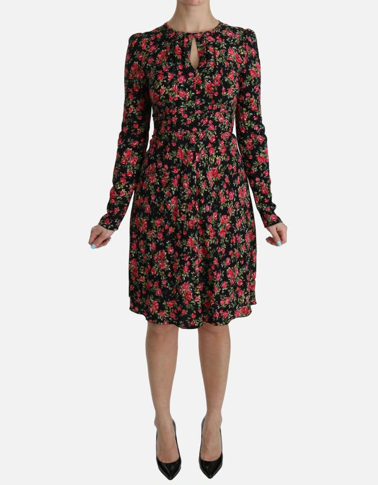 Dolce Gabbana FloralPrint Silk Dress Midi Women - Black Dresses