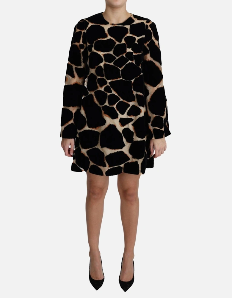 Velvet Mini Dress Giraffe Print Women - Black Dresses