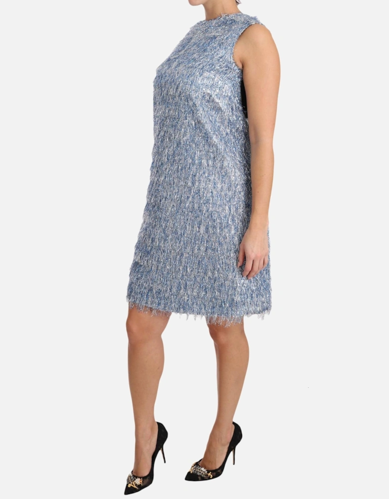 Metallic Fringe Mini Dress Sleeveless ALine Women - Light Blue Dresses