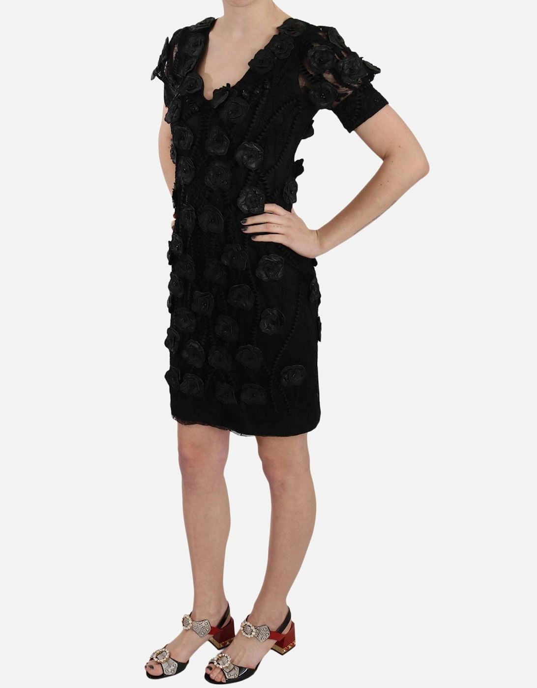 Black Floral Appliqu Dress Women Dresses