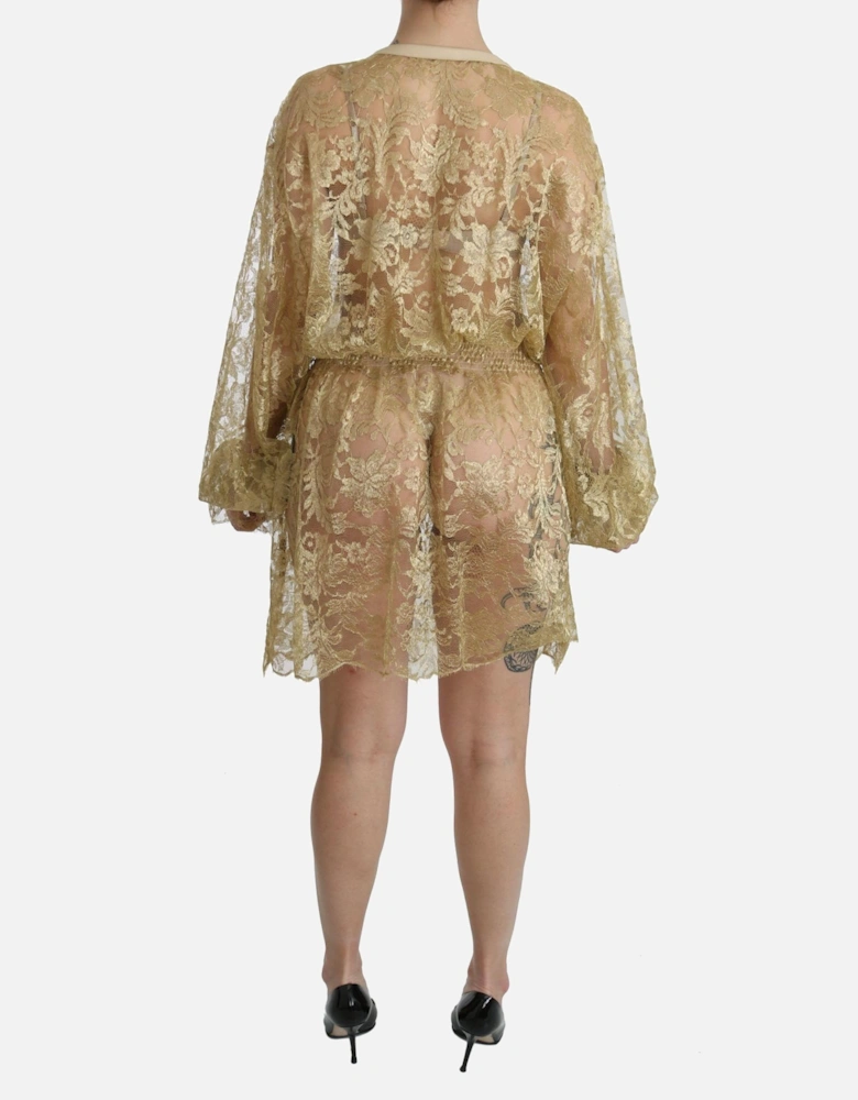 Lace Mini Dress Gold Long Sleeves Women Dresses