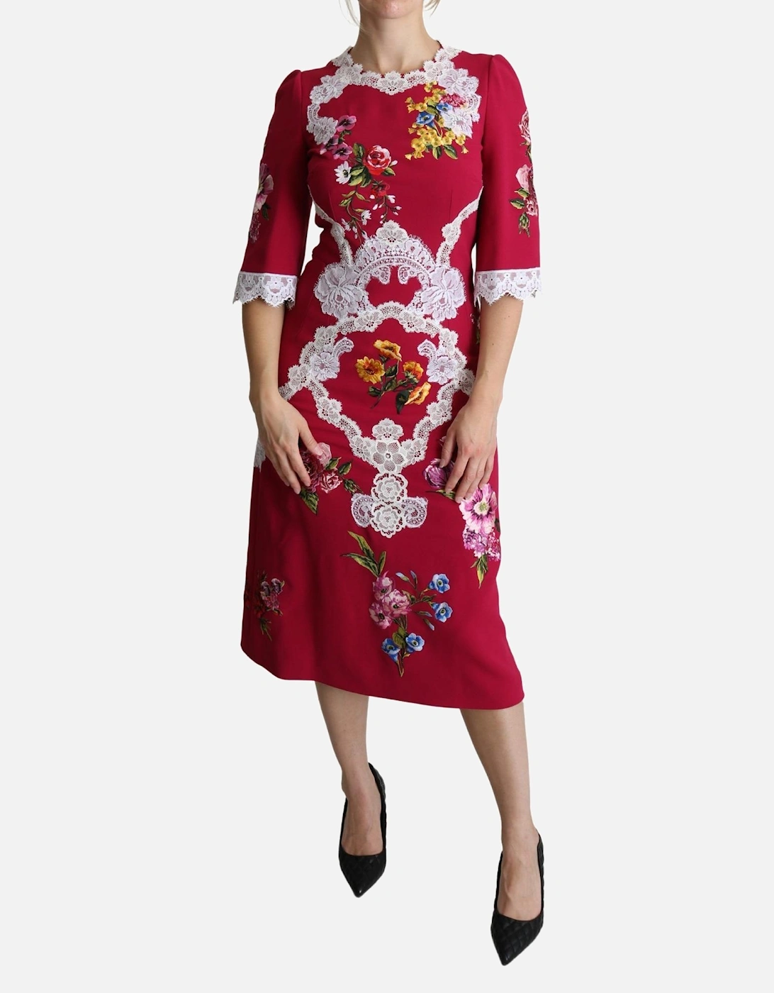 Floral Lace Midi Dress Model DR2636 Women - Red Dresses, 6 of 5