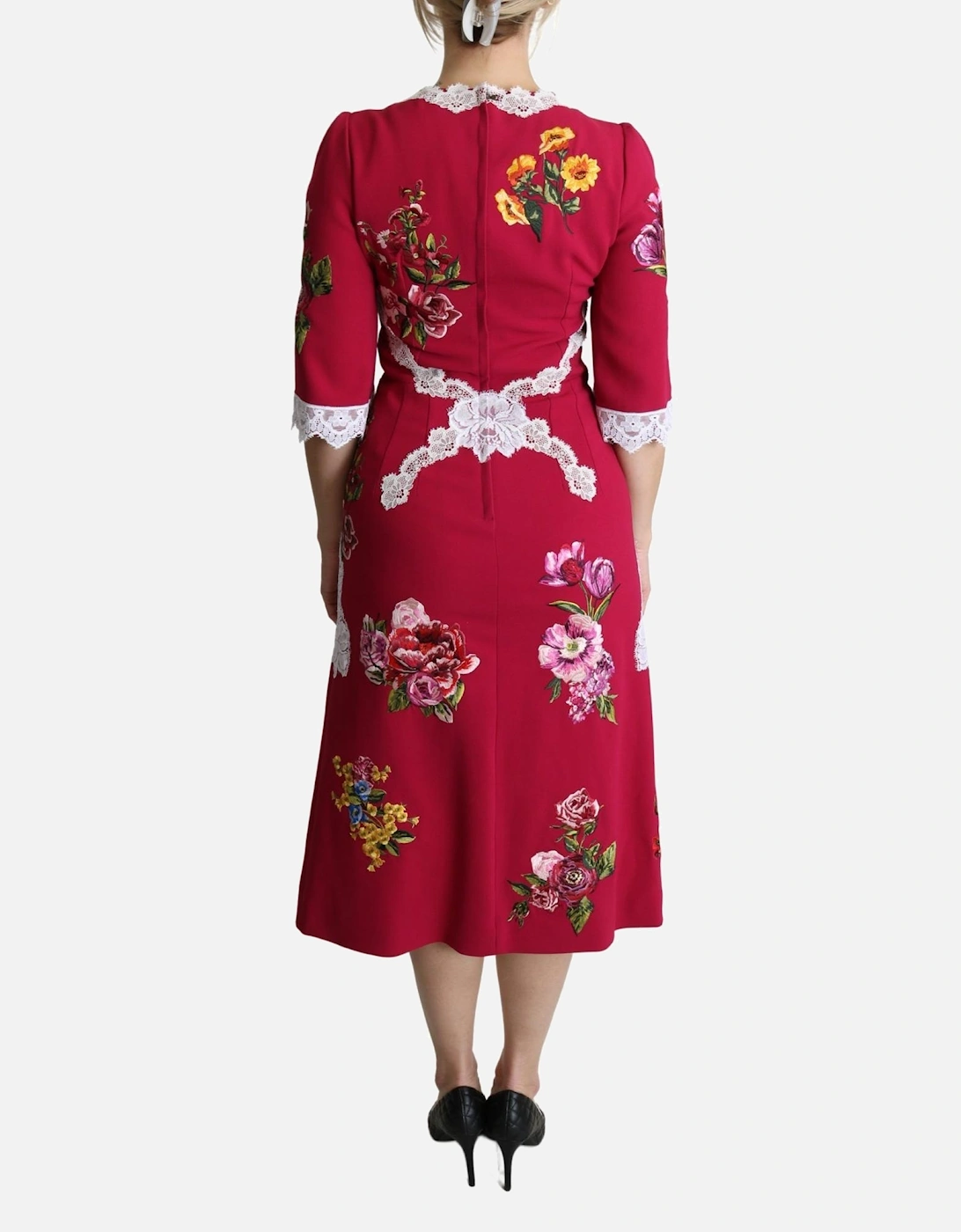 Floral Lace Midi Dress Model DR2636 Women - Red Dresses