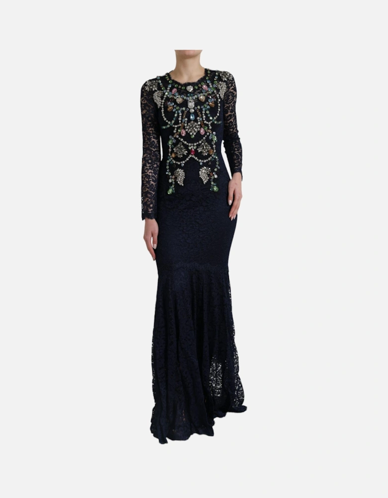 Embellished Lace Dress Mermaid Gown Women - Blue Dresses